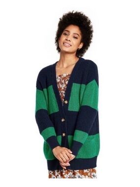 La Ligne Navy and Green Chunky Stripe Cardigan